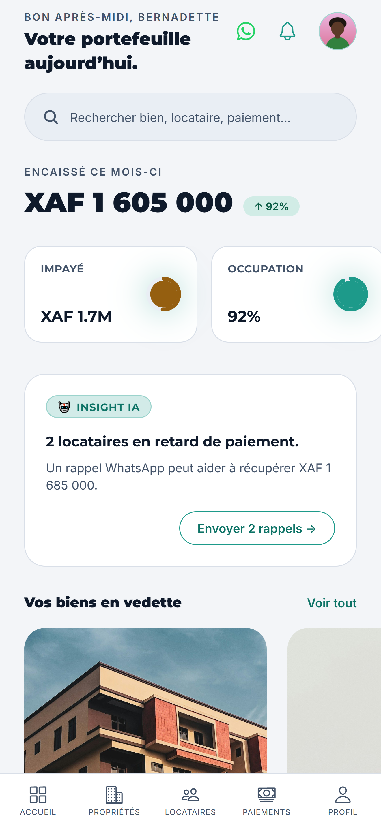 Tableau de bord propriétaire PropVeil