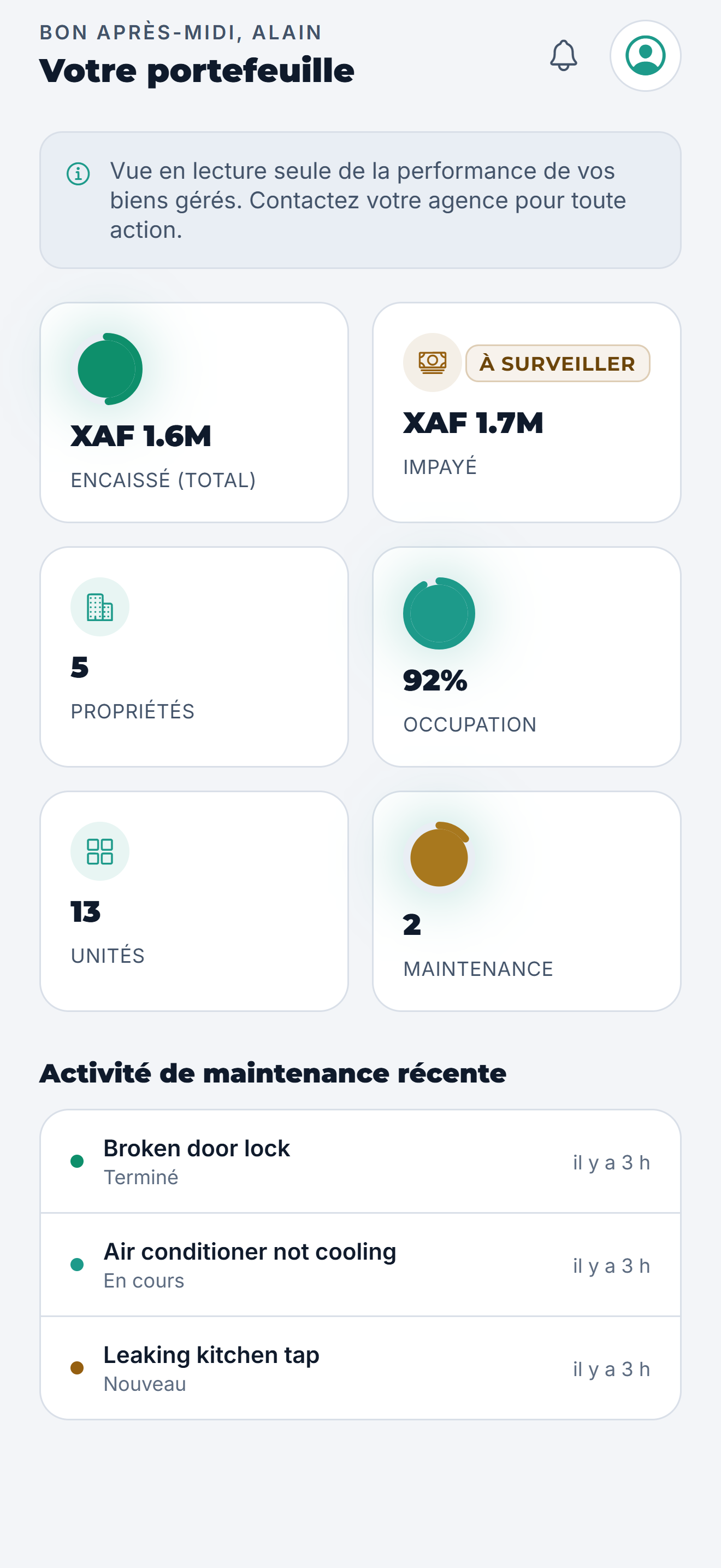 Bailleur: Suit les résultats du portefeuille