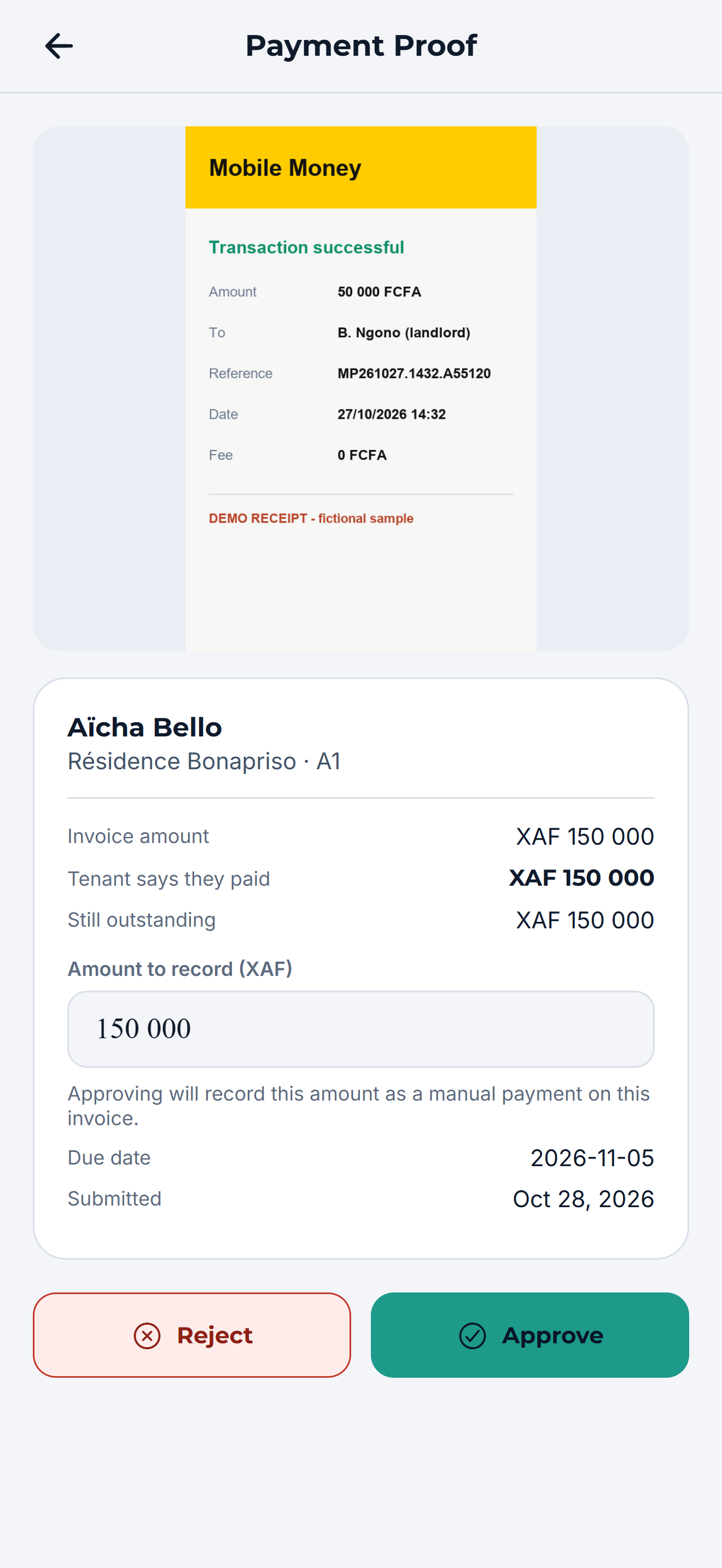 Approve the amount paid